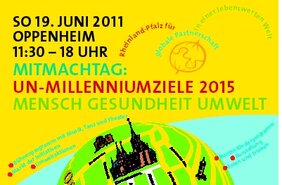 Buntes Ankündigungsplakat zum Millennium-Aktionstag in Oppenheim